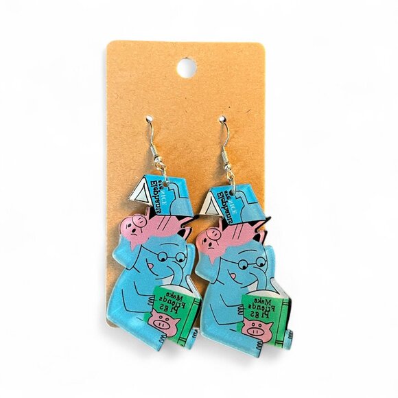 Elephant and Piggie Book Acrylic Earrings - Picture 1 of 1